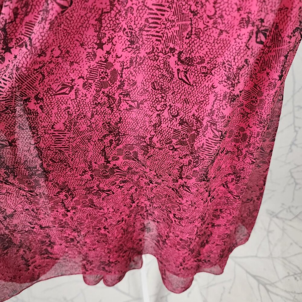Volcom Hot Pink Lace Print Strappy Babydoll Flowy Y2K Mini Dress - Picture 3 of 8